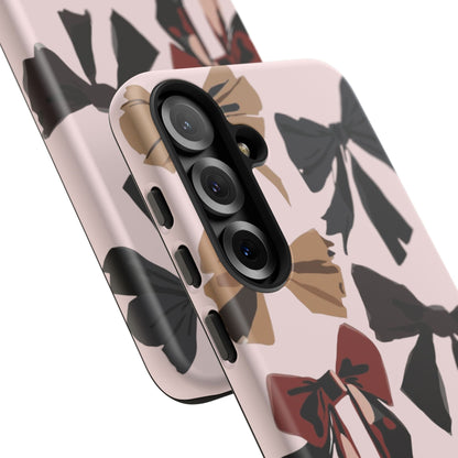 Bow Pattern Phone Case - Pink, Brown & Black Bows Protective Cover