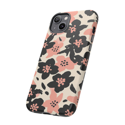 Floral Phone Case — Pink & Black Retro Blossom Protective Cover