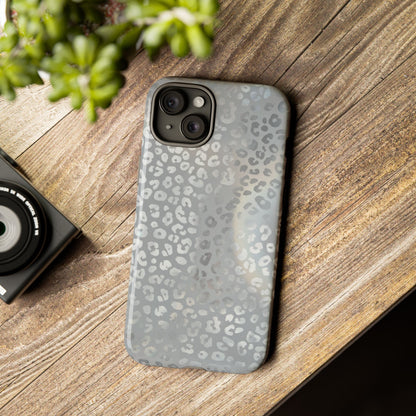 Grey Leopard Print Tough Phone Case — Durable Protective iPhone Cover