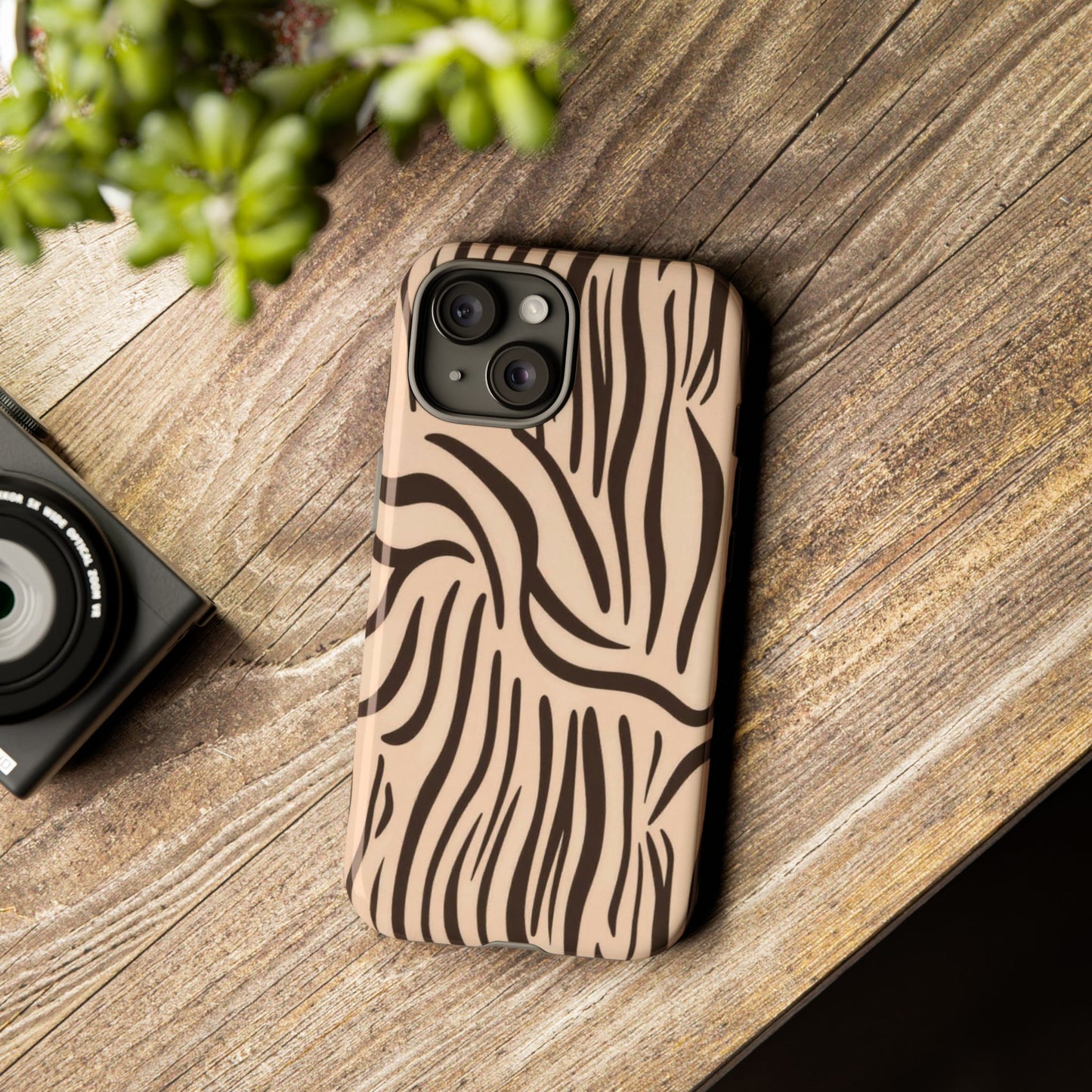 Zebra Stripe Tough Phone Case – Neutral Animal Print Protective Cover