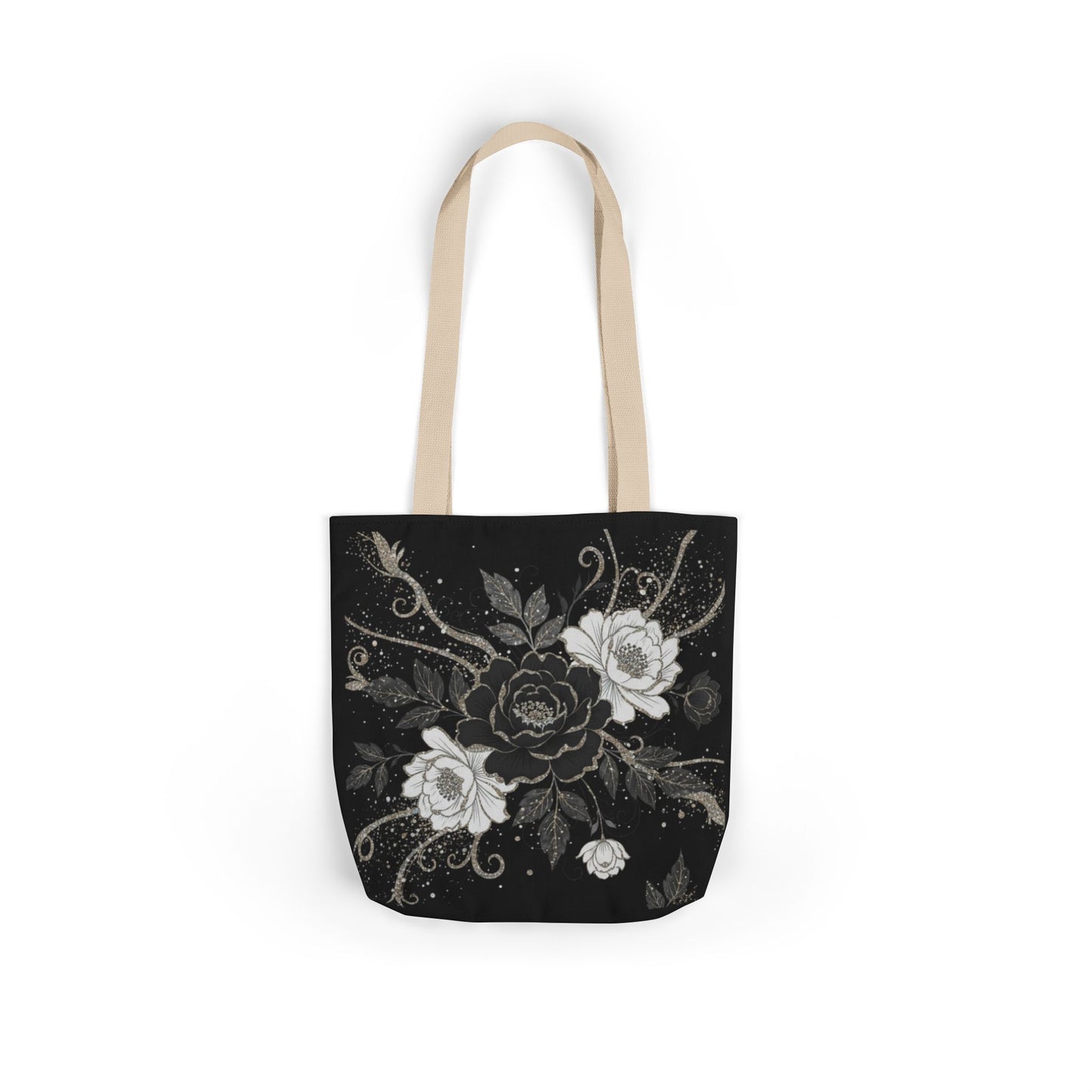 Floral Noir Canvas Tote — Black & White Rose Print