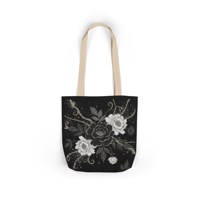 Floral Noir Canvas Tote — Black & White Rose Print