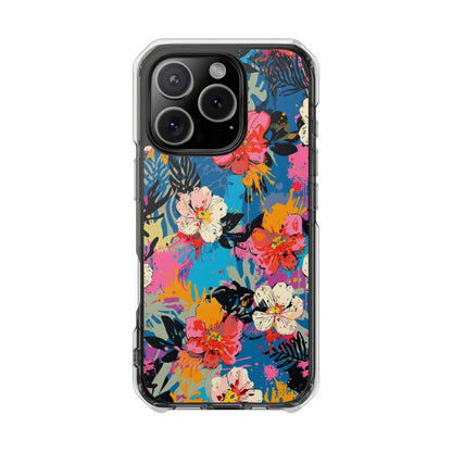 Clear Magnetic Phone Case — Bright Tropical Floral Impact Protection