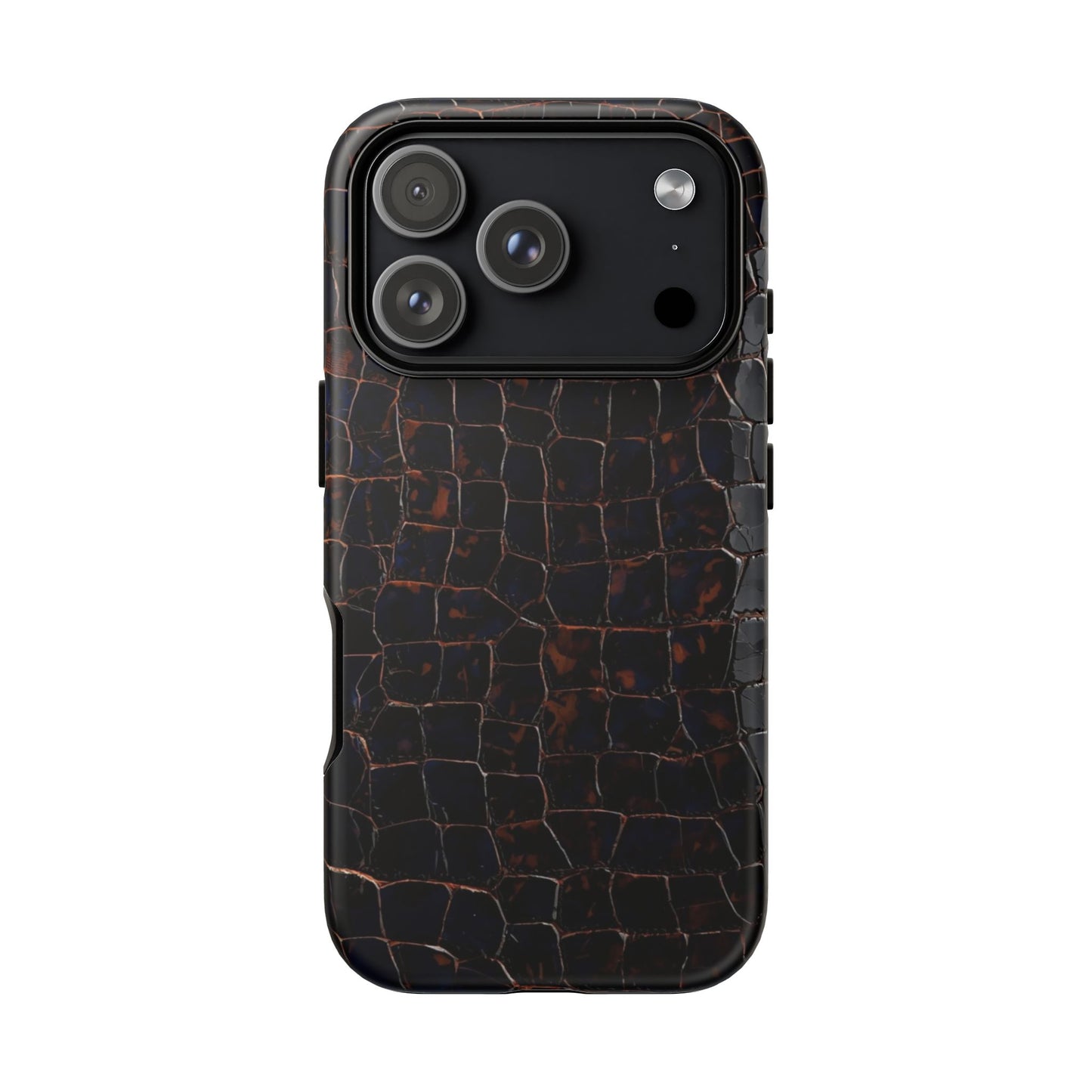 Croc-Embossed Tough Phone Case — Shockproof Black Alligator Texture