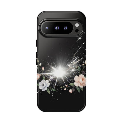 Floral Burst Phone Case — Protective Black Sparkle Design