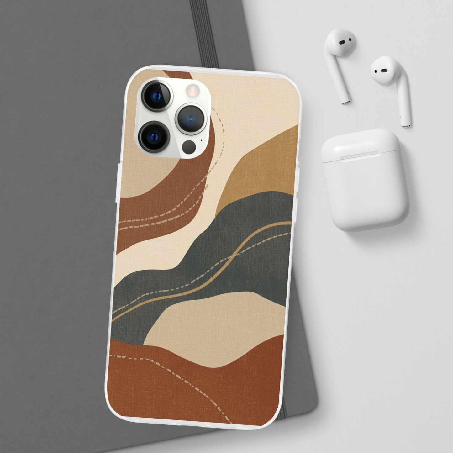 Abstract Earth Tone Phone Case — Boho Wavy Flexi Case