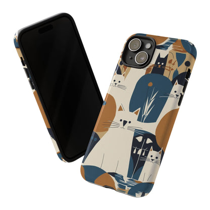 Cat Pattern Phone Case – Retro Abstract Cats Protective iPhone Cover