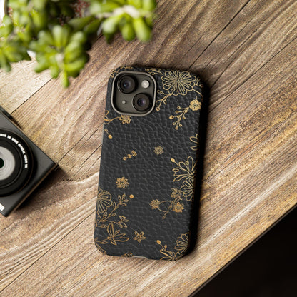 Floral Gold Foil Leather Texture Tough Phone Case