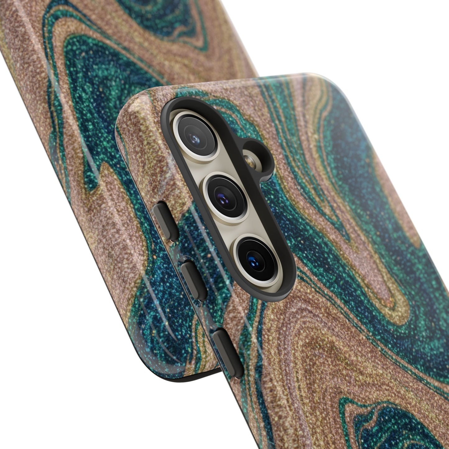 Marbled Teal & Gold Phone Case — Glitter Swirl Tough Case