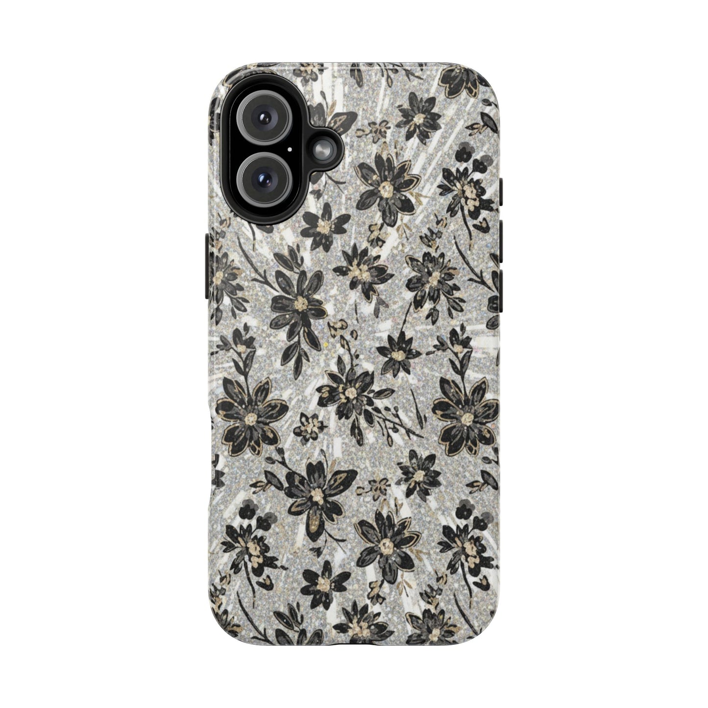 Floral Vintage Tough Phone Case — Black & Gray Rustic Flower Protective Case