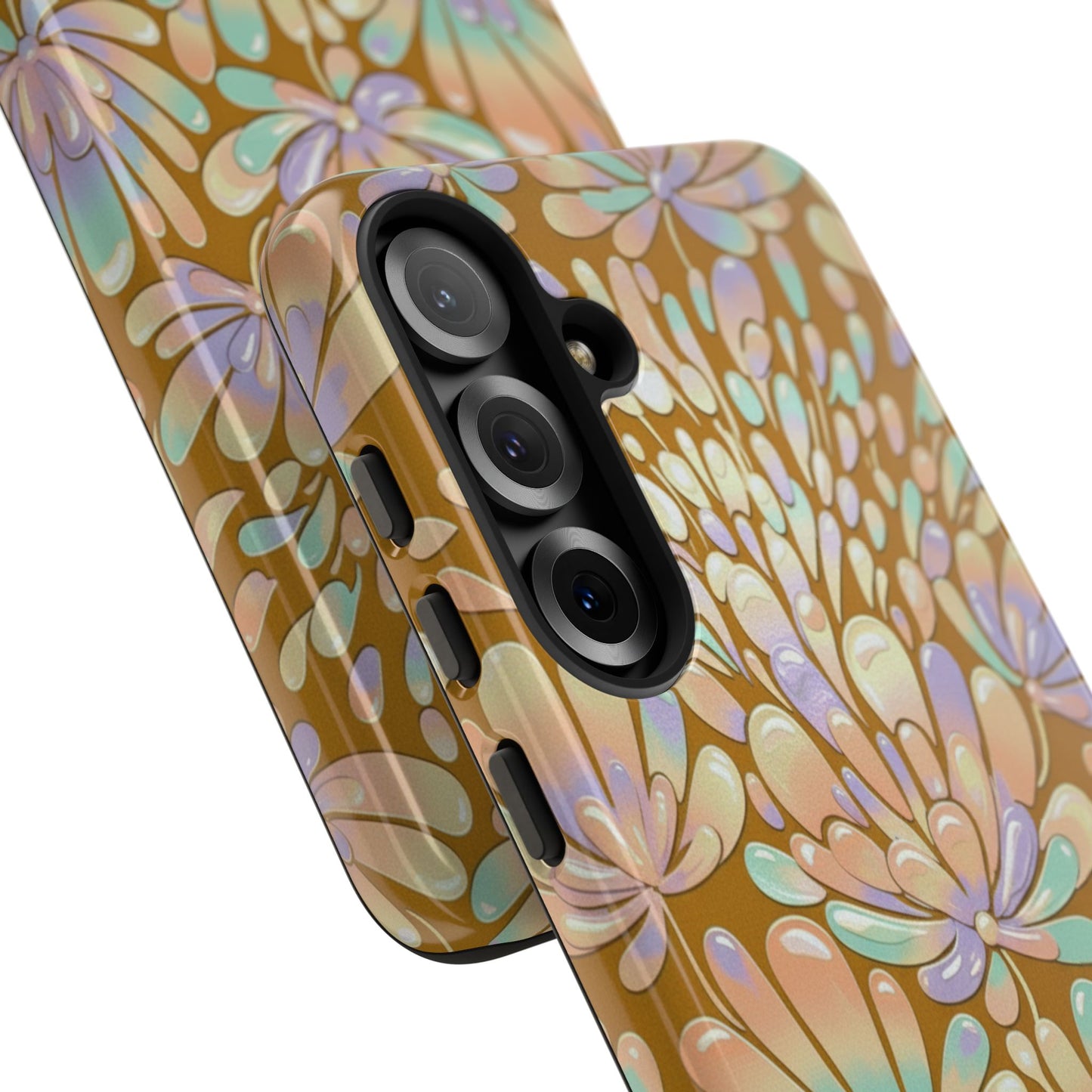 Floral Burst Tough Phone Case – Gold Pastel Botanical Protection