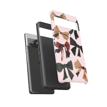 Bow Pattern Phone Case - Pink, Brown & Black Bows Protective Cover