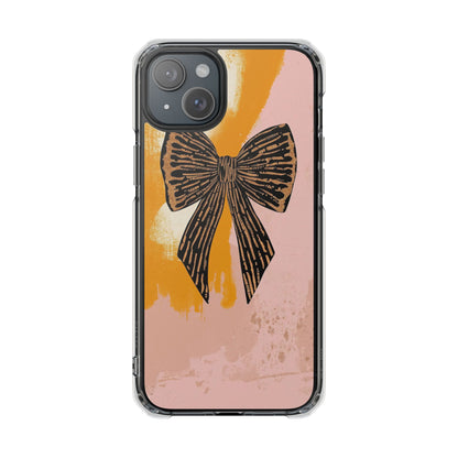 Clear Magnetic Phone Case —  Bow on Blush & Mustard Background