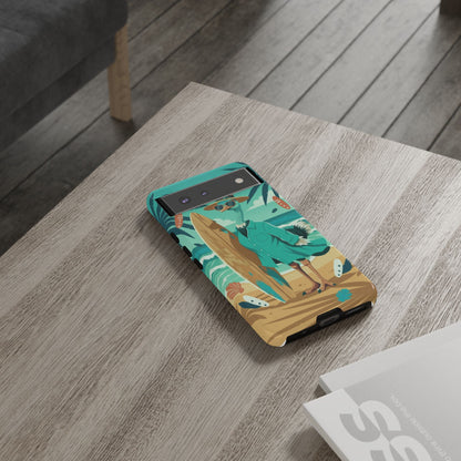Phone Case — Retro Dressed Seagull Surfing Beach Illustration