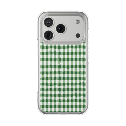 Green Gingham Clear Magnetic Phone Case — Protective Impact Cover