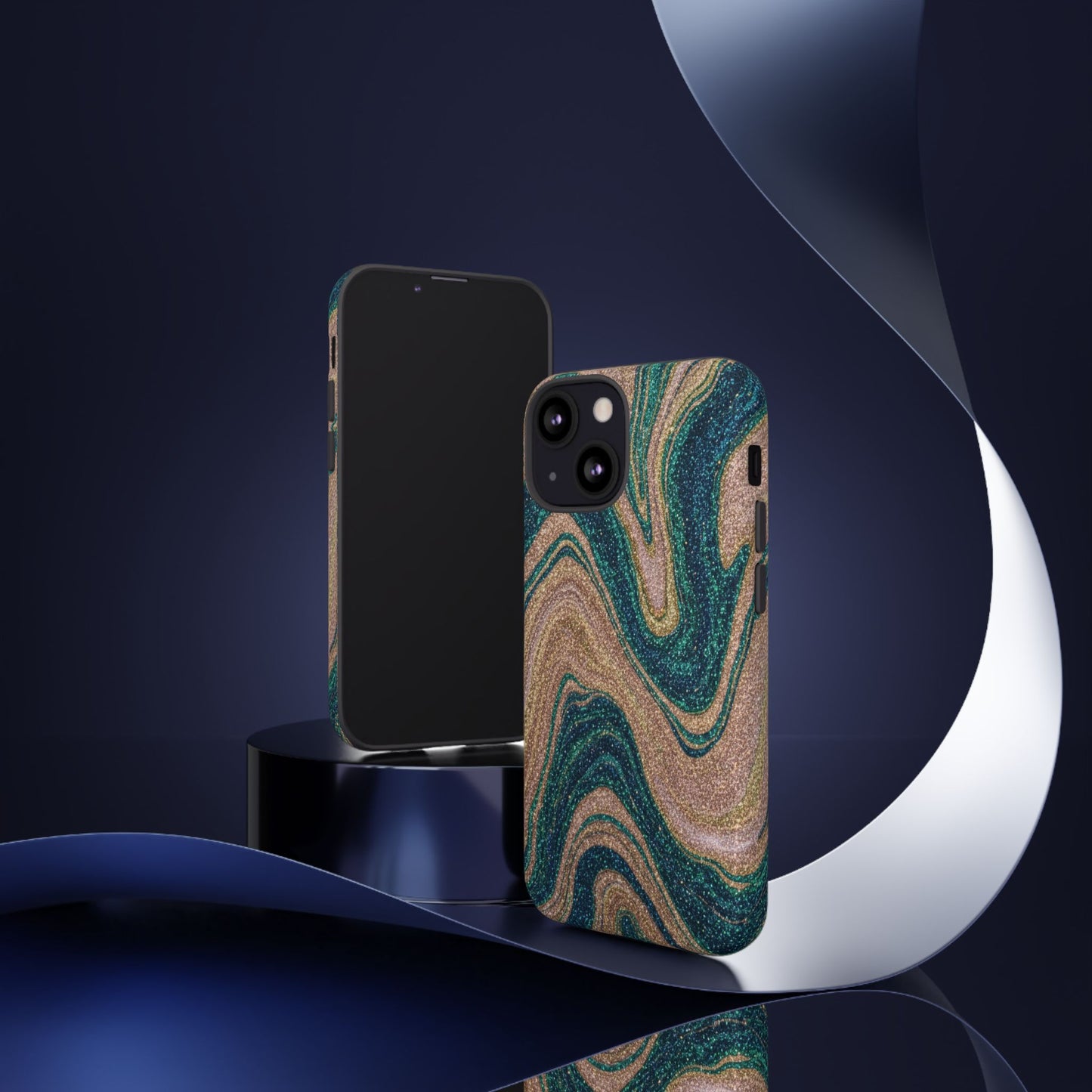 Marbled Teal & Gold Phone Case — Glitter Swirl Tough Case