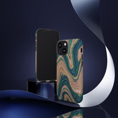 Marbled Teal & Gold Phone Case — Glitter Swirl Tough Case