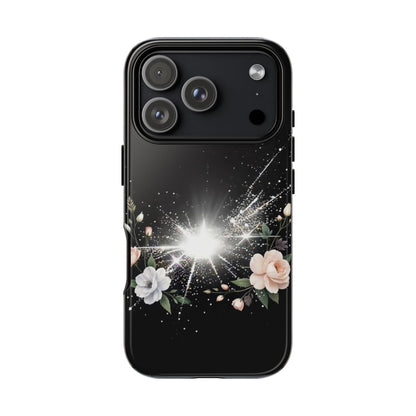 Floral Burst Phone Case — Protective Black Sparkle Design