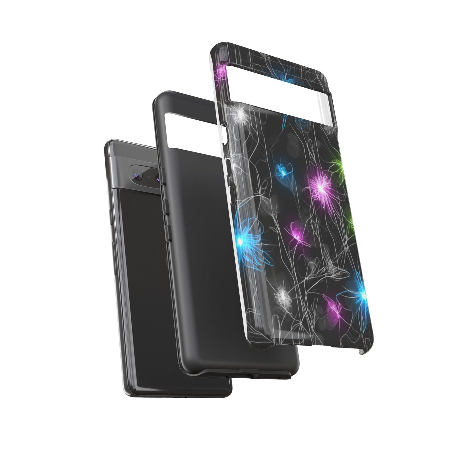 Neon Floral Tough Phone Case — Glow Flower Protective iPhone Cover