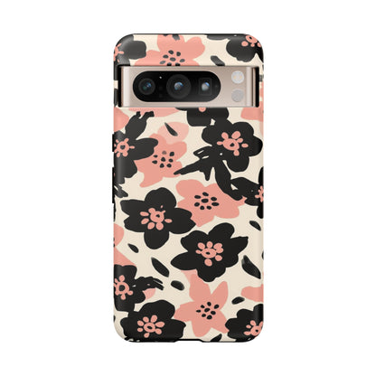 Floral Phone Case — Pink & Black Retro Blossom Protective Cover