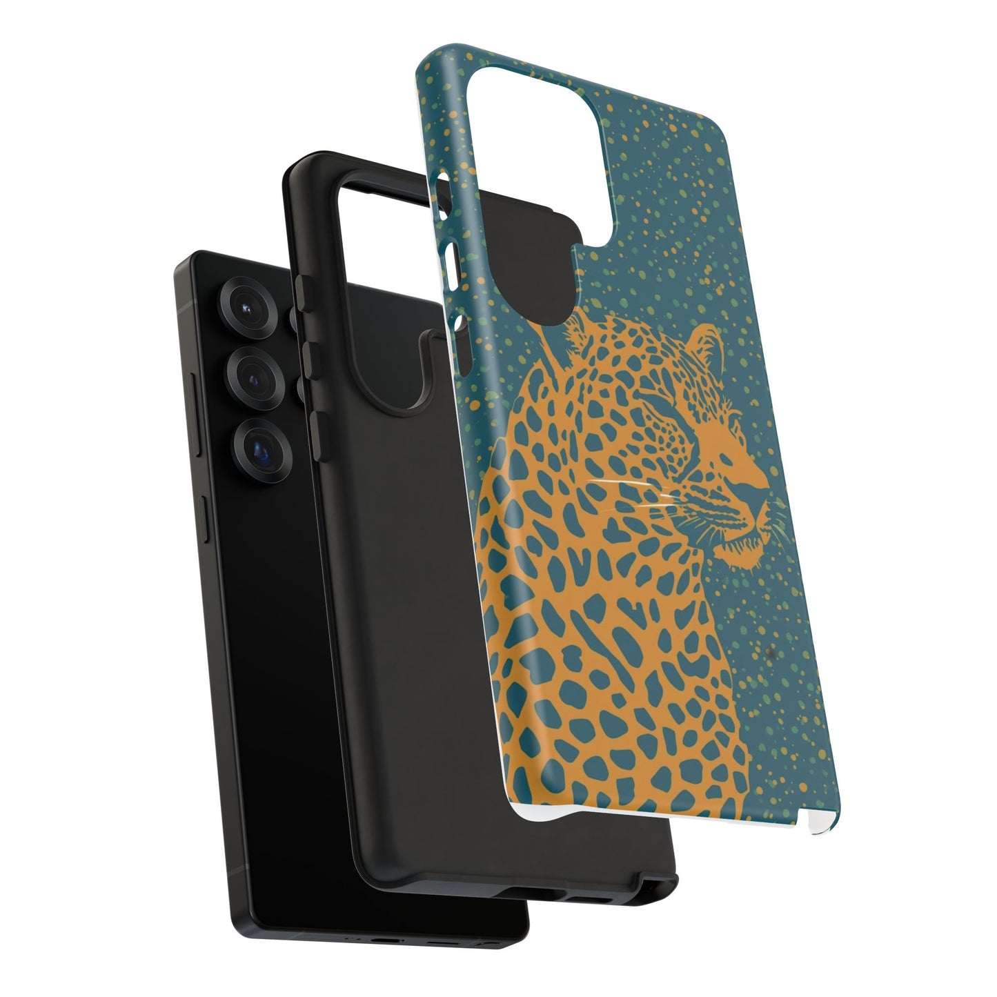 Leopard Spotlight Phone Case — Teal Gold Animal Print Protective Cover