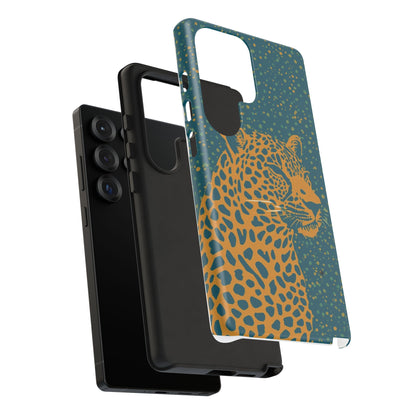 Leopard Spotlight Phone Case — Teal Gold Animal Print Protective Cover