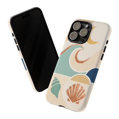 Sea Breeze Tough Phone Case — Retro Waves & Shells Design