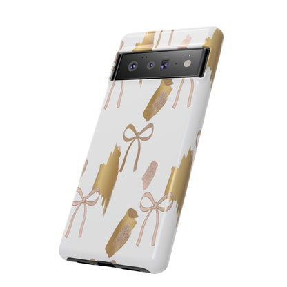 Phone Case — Gold Brushstroke & Blush Bow Pattern