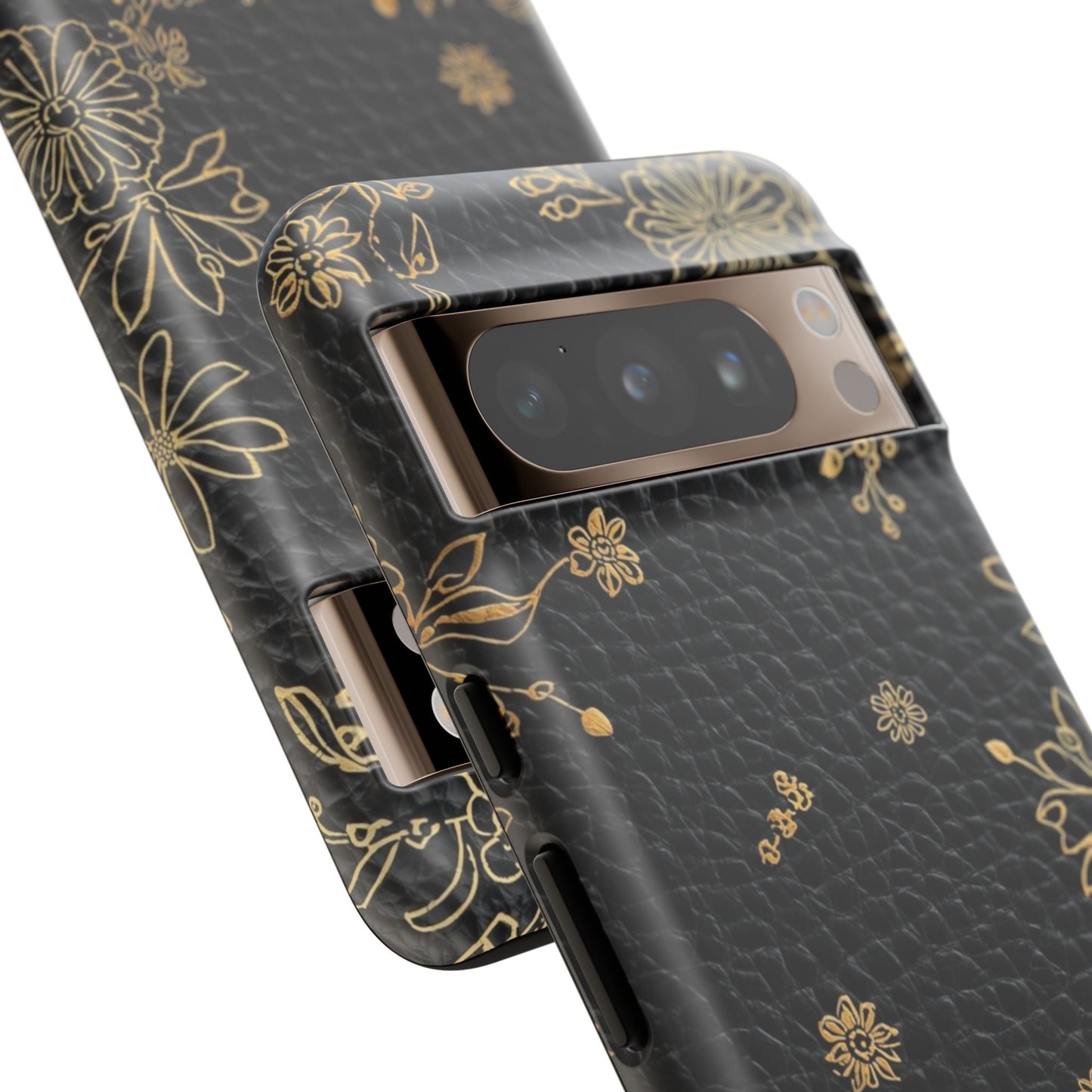 Floral Gold Foil Leather Texture Tough Phone Case