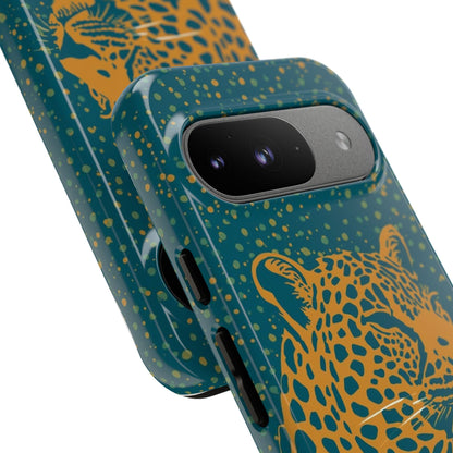 Leopard Spotlight Phone Case — Teal Gold Animal Print Protective Cover