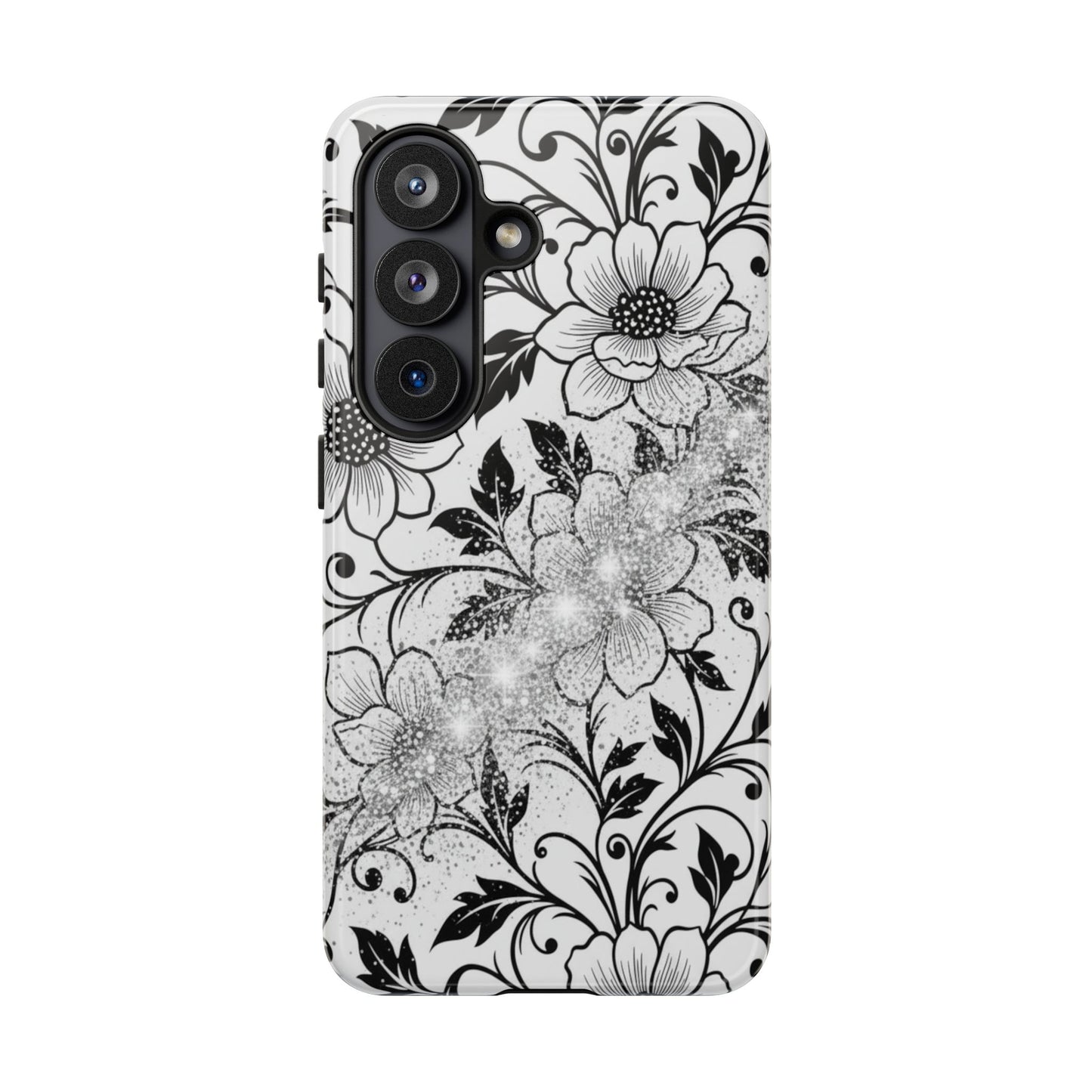 Floral Lace Phone Case — Black & White Vintage Flower Protective Case