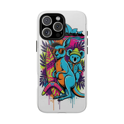Kangaroo & Koala Surf Phone Case — Retro Neon Beach Art Tough Case