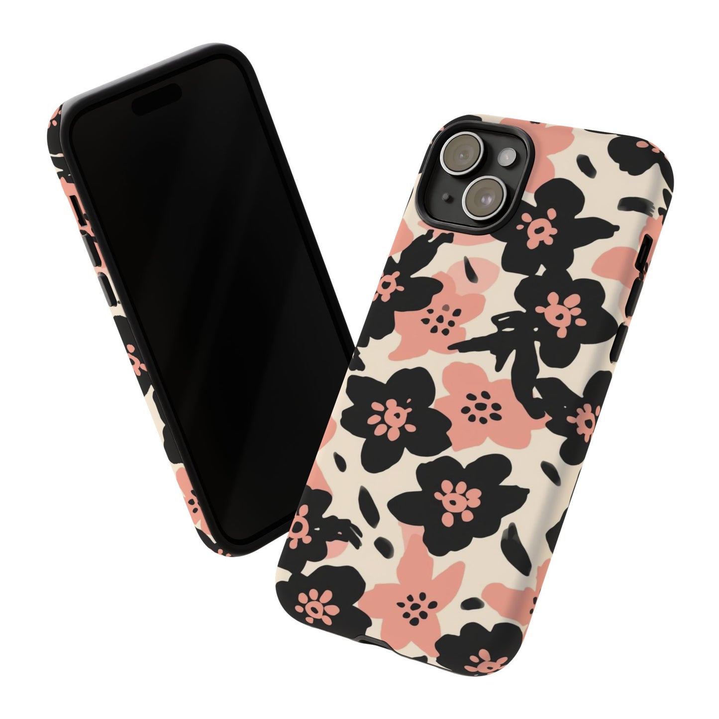 Floral Phone Case — Pink & Black Retro Blossom Protective Cover