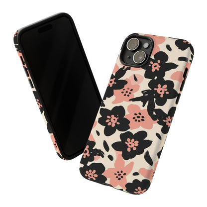 Floral Phone Case — Pink & Black Retro Blossom Protective Cover