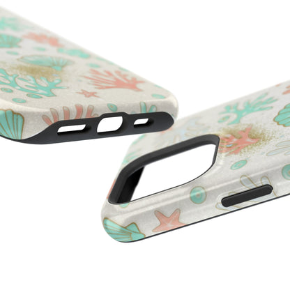 Sea Shells Magnetic Impact Phone Case — Pastel Coral & Teal Beach Design