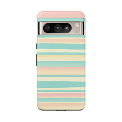 Pastel Striped Tough Phone Case — Mint, Peach & Cream Protective Cover