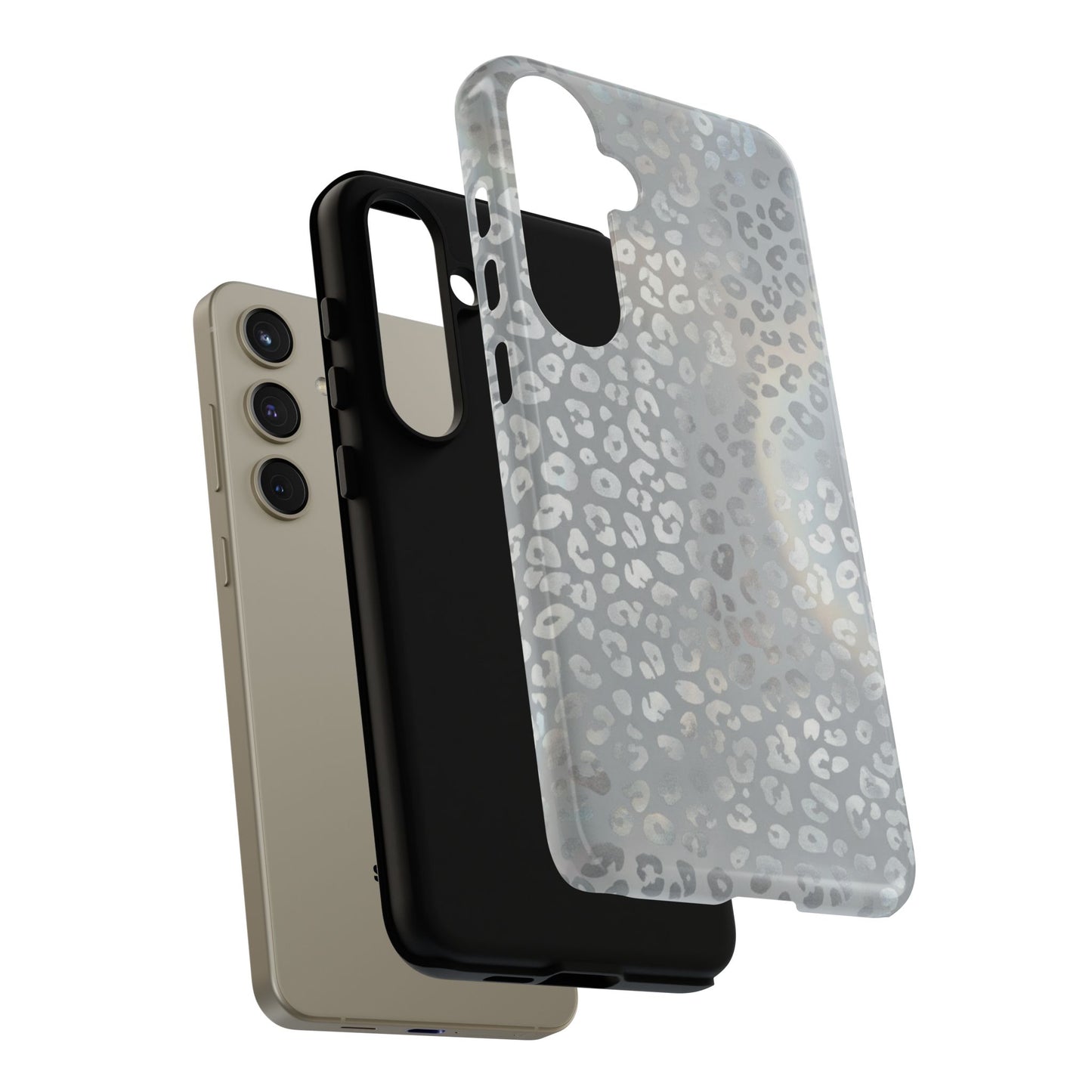 Grey Leopard Print Tough Phone Case — Durable Protective iPhone Cover