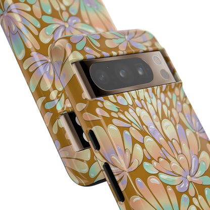 Floral Burst Tough Phone Case – Gold Pastel Botanical Protection
