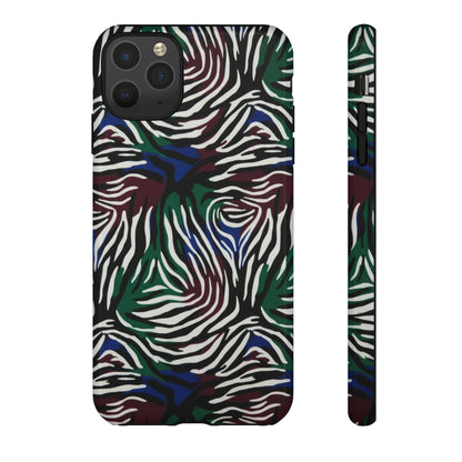 Zebra Camo Tough Phone Case – Green & Blue Animal Print Protective Cover