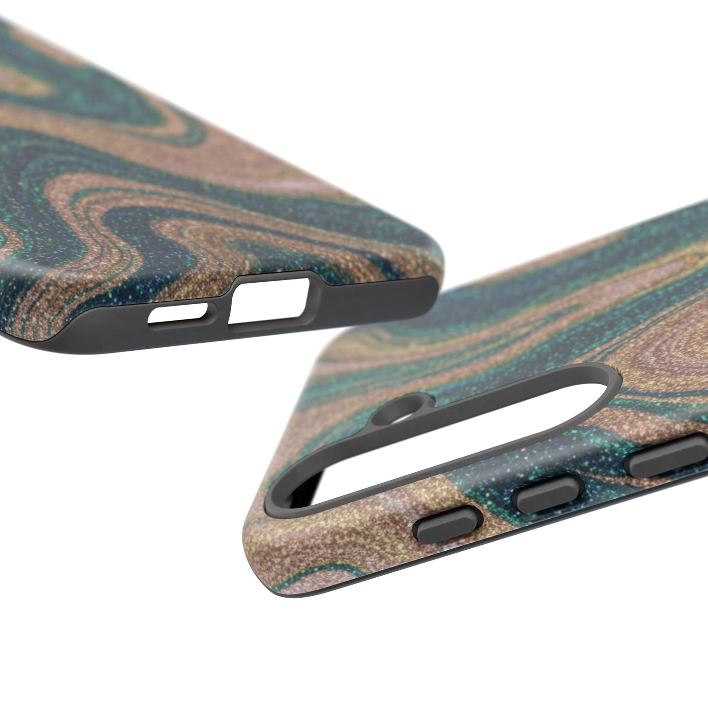 Marbled Teal & Gold Phone Case — Glitter Swirl Tough Case