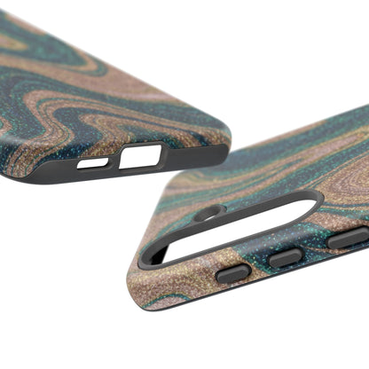 Marbled Teal & Gold Phone Case — Glitter Swirl Tough Case