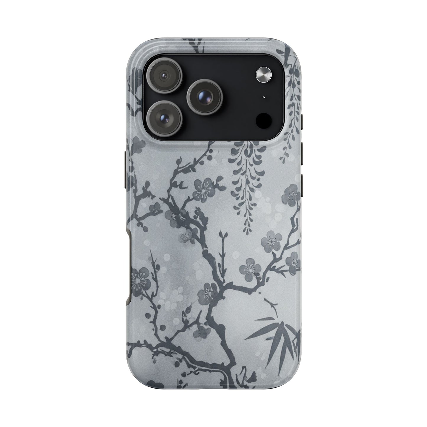 Tough Phone Case — Gray Cherry Blossom Ink Floral Design