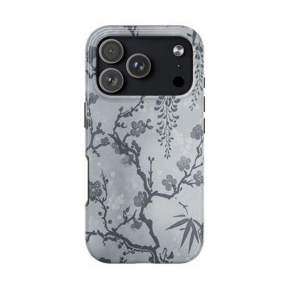 Tough Phone Case — Gray Cherry Blossom Ink Floral Design
