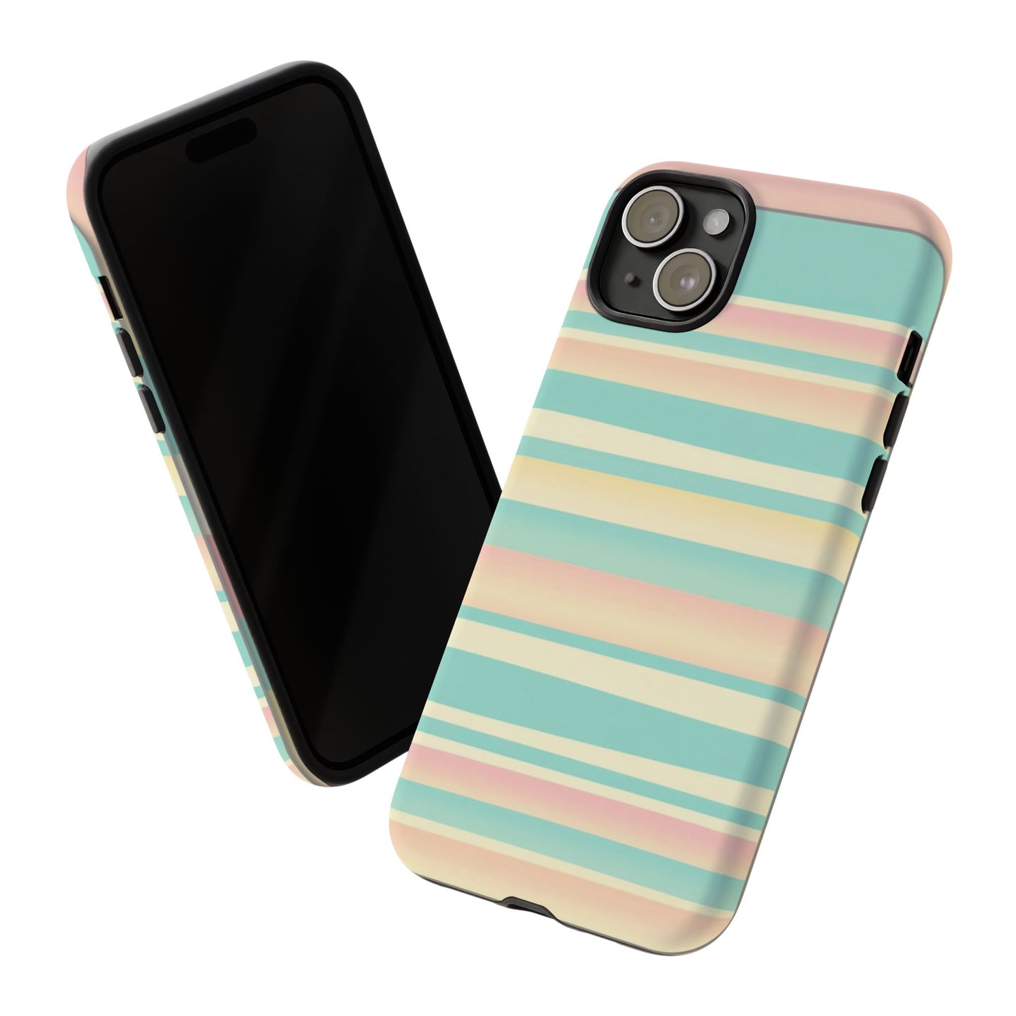 Pastel Striped Tough Phone Case — Mint, Peach & Cream Protective Cover