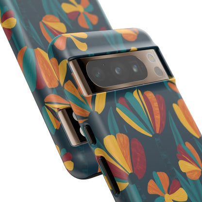 Floral Retro Teal Tough Phone Case — Vibrant Orange & Mustard Blooms