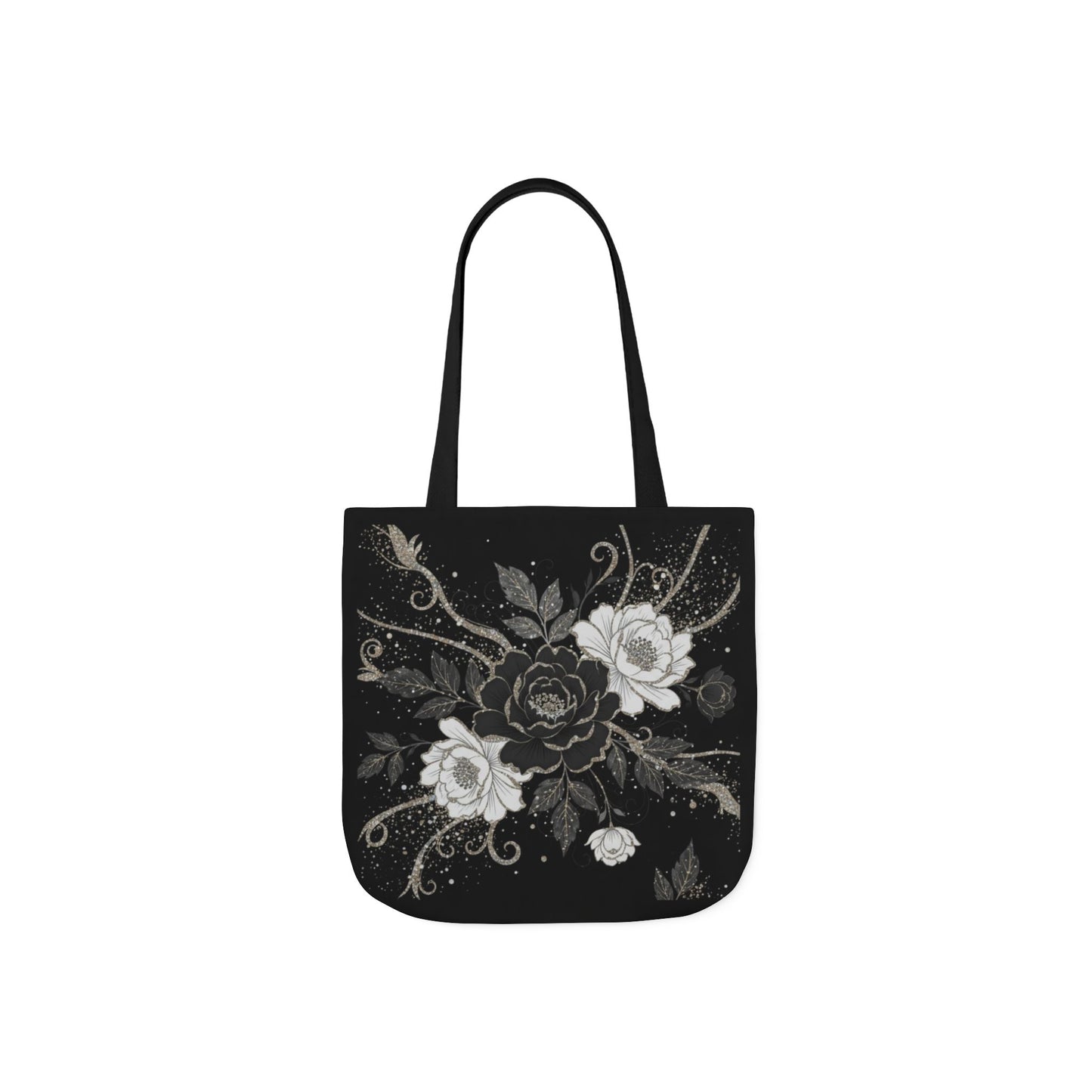 Floral Noir Canvas Tote — Black & White Rose Print