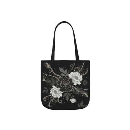 Floral Noir Canvas Tote — Black & White Rose Print