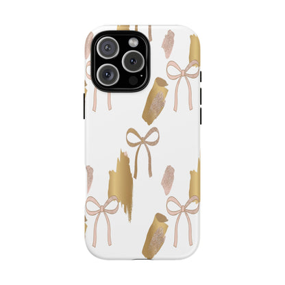 Phone Case — Gold Brushstroke & Blush Bow Pattern