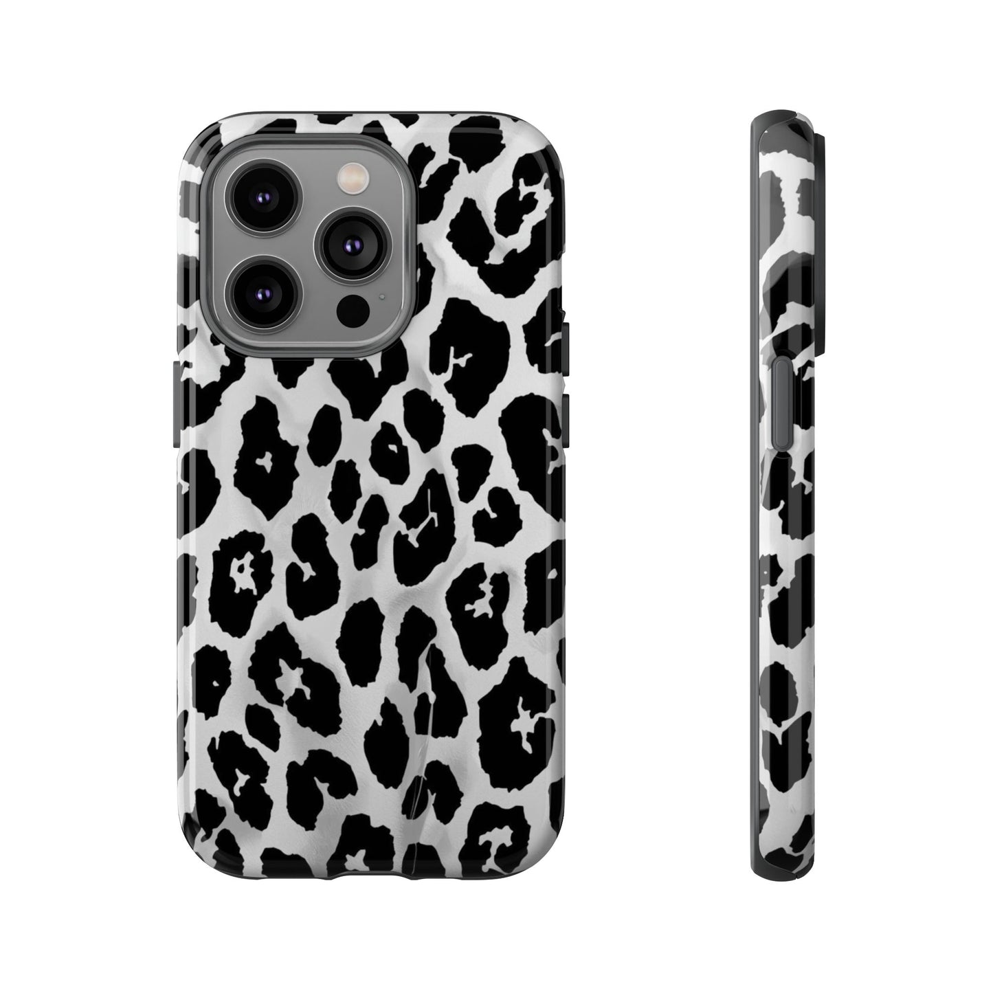 Leopard Print Tough Phone Case – Black & White Animal Pattern Protective Cover