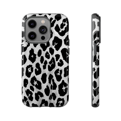 Leopard Print Tough Phone Case – Black & White Animal Pattern Protective Cover